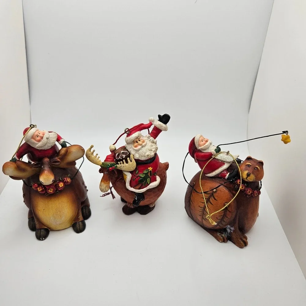 Vintage Santa Riding Woodland Animals Christmas‎ Ornaments – Set of 3